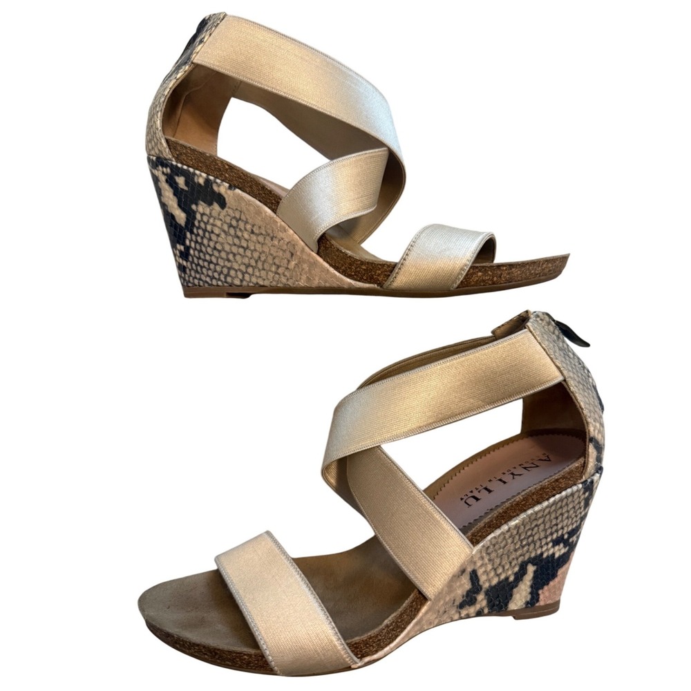 Anyi Lu Snakeskin Gold Wedge Sandals Women's 38.5 (US 8.5) | Handmade Italy